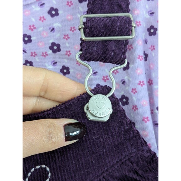 New Vintage 1990’s Young Hearts Purple Corduroy Flower Overall Set Dress (4T) - Picture 4 of 8